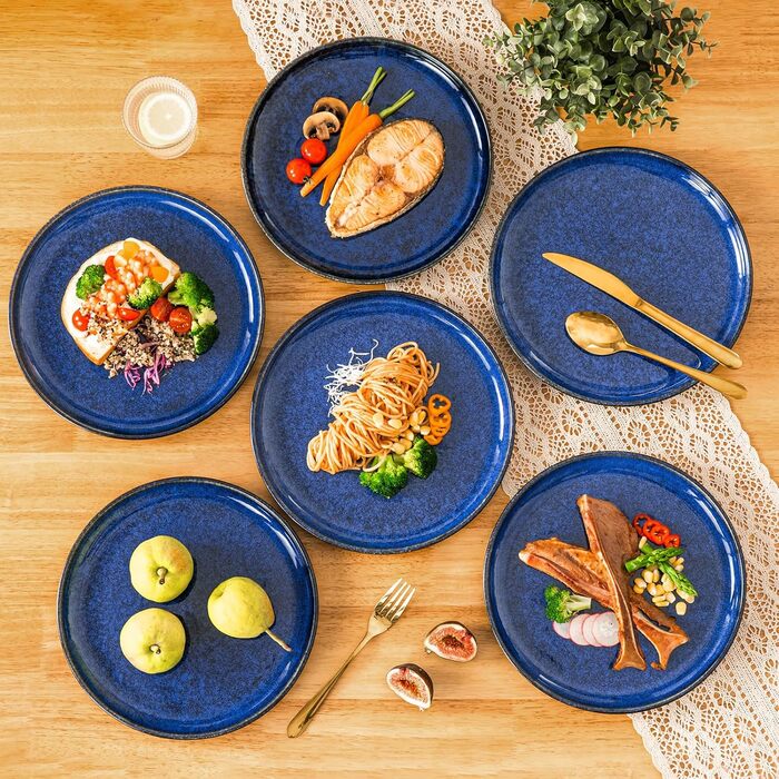 Vancasso Starry Blue 24-Piece Stoneware Dinnerware Set for 6 - Complete Tableware Set with Plates, Bowls