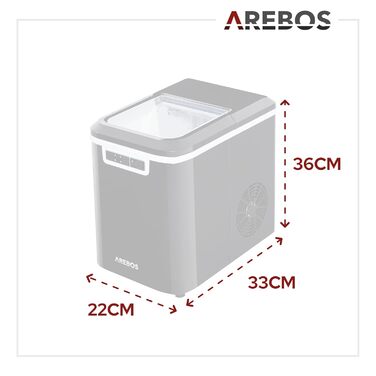 Машина для приготування льоду Arebos | 12 кг/24 год | Швидке виробництво (10-15 хв) | 2 розміри кубиків | 2.2 л резервуар | Самоочищення | Чорний колір