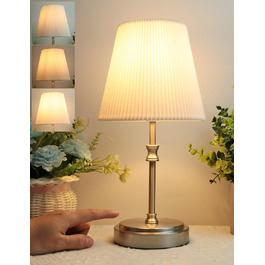 Торшер на тумбочку з сенсорним керуванням, регульована яскравість, 31.5 см, ретро стиль, для вітальні, спальні, нічник, подарунок (срібний)