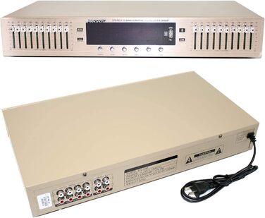 Цифровий HIFI еквалайзер Toplionace EQ898 220В з Bluetooth, USB, стерео підсилювач, 10-смуговий, золотий, для дому та сцени