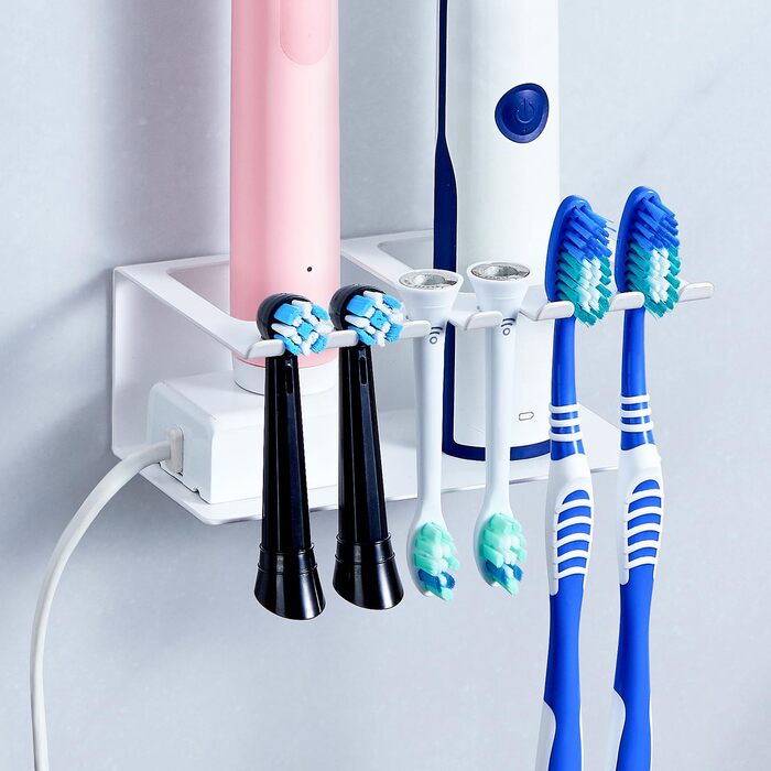 Настінний тримач для зубних щіток, електричний, без свердління, для зубних щіток та насадок, органайзер для ванної кімнати (великий)
