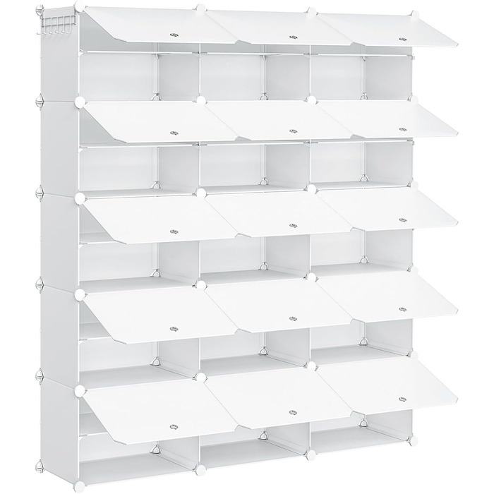 HOOBRO Shoe Rack with 8 compartments, shoe cabinet, for 32 pairs of shoes, 40 x 30 x 30 cm per compartment, narrow, with doors, plastic, for living room, bedroom, hallway, entrance, White EWT28SC01G1 (15 compartments, 120 x 30 x 150 cm), White)