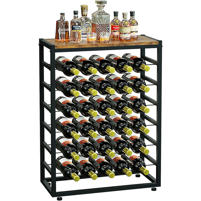 Dripex Wine Rack for 30 Bottles, Bottle Shelf with 6 Tiers, Vintage Metal Wine Stand for Cellar, Bar, and Storage Room, Bottle Holder with Tabletop 59 x 30 x 88 cm, Vintage Brown-Black