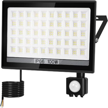 NATPOW LED Flood Light with Motion Sensor, Outdoor, 100W LED Floodlight with IP66 Waterproof, 6000K Super Bright Spotlight for Garden, Garage, Sports Field, Backyard (2 Pack) (100w-1p)