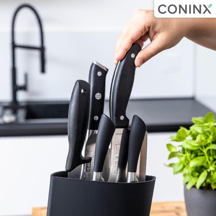 Coninx Knife Block without Knives Black - Modern Knife Block with Flexible Slats - Universal Knife Holder - Stylish Unloaded Knife Block - Facilitates Knife Storage