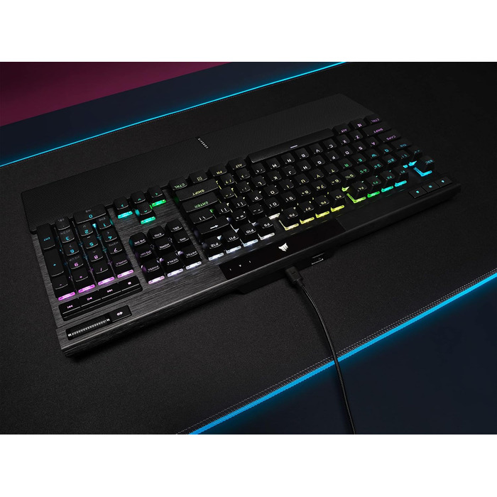 Механічна ігрова клавіатура Corsair K70 MAX RGB з перемикачами MGX, регульованою точкою активації, клавішами PBT Double-Shot, сумісна з iCUE, QWERTY NA розкладка, сталево-сірий колір