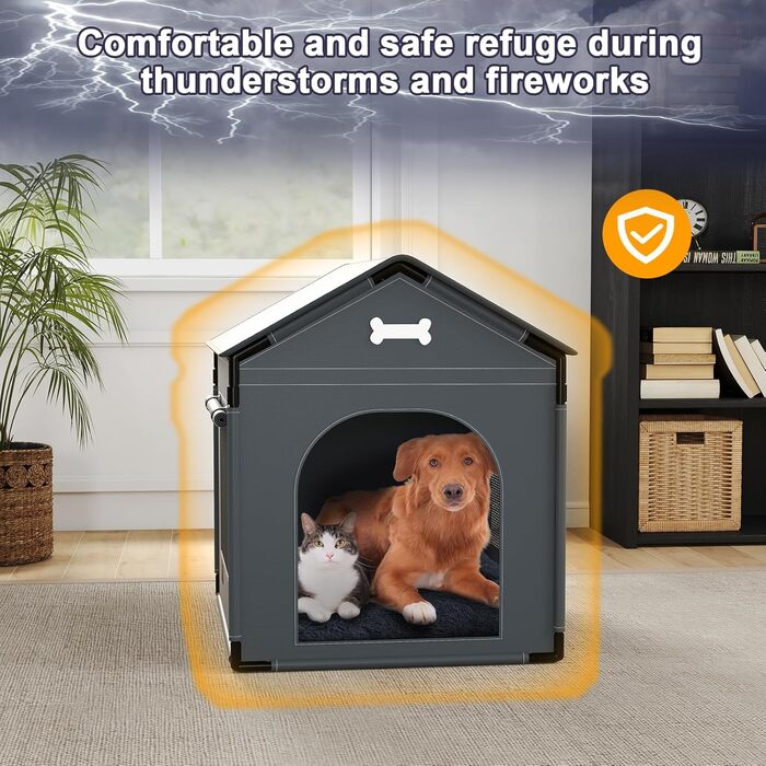 Будка для собак великого розміру для дому з м'яким лежаком, сіра. Стабільна, водонепроникна, підходить для малих та середніх собак, 68.6 x 53.3 x 68.6 см