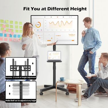 BONTEC Mobile TV Stand with Tilt and Height Adjustment - Rolling TV Mount for 23-60 inch LED, LCD, OLED TVs (Up to 25kg)