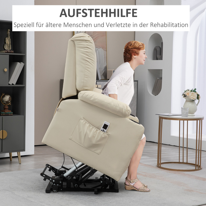 HOMCOM Electric Recliner with Lift Assist, USB Massage Chair with Remote Control, Wheels & Cup Holder in Cream