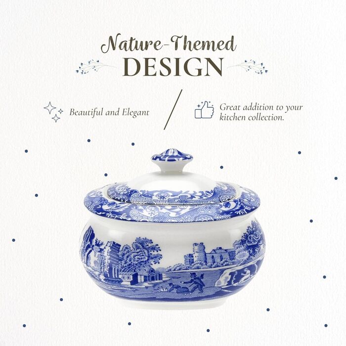 Spode Blaue Zuckerdose з кришкою, 266 мл, Steingut, вінтажний дизайн, придатна для миття в посудомийній машині, мікрохвильовій печі та морозильній камері