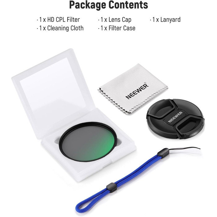 NEEWER 77mm CPL фільтр: поляризаційний круглий фільтр для об'єктивів камери з кришкою, нанопокриття, HD скло