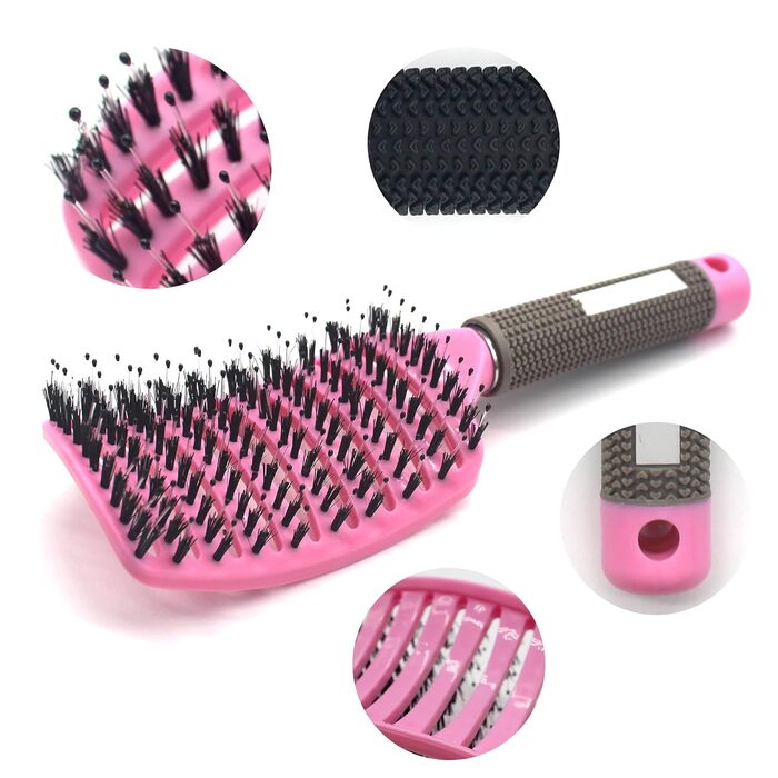 Набір з 3 шт. гребінців для волосся з щетиною дикого кабана, вигнуті, з вентиляцією, для розплутування та укладання волосся. Підходить для довгого, тонкого, густого, кучерявого волосся. Набір гребінців для волосся для розчісування та укладання.