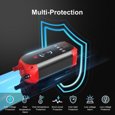 Автомобільний інвертор BELTTT 500W 12В-230В, 1000Вт пік, з LCD-дисплеєм, 4 USB, розетка EU для авто, кемпінгу, човна