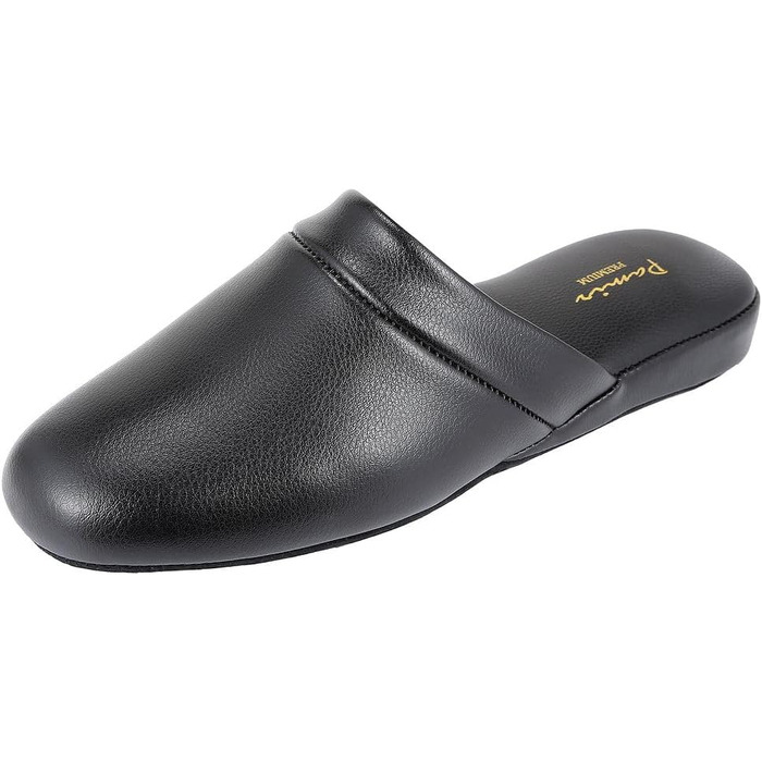 Чоловічі домашні тапочки Pamir з натуральної шкіри, підошва з шкіри, устілка з memory foam, розмір 42.5 EU, широкі, чорні