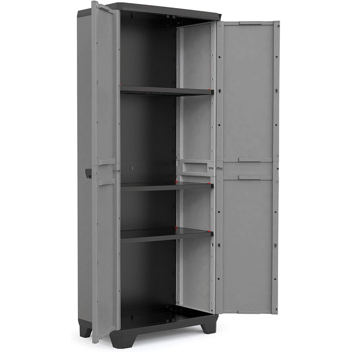 Keter Stilo Plastic Cabinet, tall, WxDxH: 68x39x173cm, gray/black/red, including 3 height-adjustable shelves (max. load capacity of 15kg each)