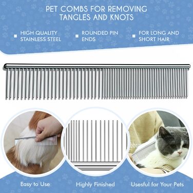 Професійна щітка Candure для собак та котів з довгим волоссям, гребінець для грумінгу, 17+9 зубців, видаляє ковтуни та шерсть (Блакитний/Чорний)