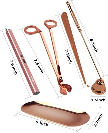 JIUOQUO 6-in-1 Candle Accessory Set, Candle Snuffer, Electric Candle Lighter, Wick Trimmer, Wick Dipper, Storage Tray, Plate, Candle Care Set for Candle Lovers, Mother's Gift