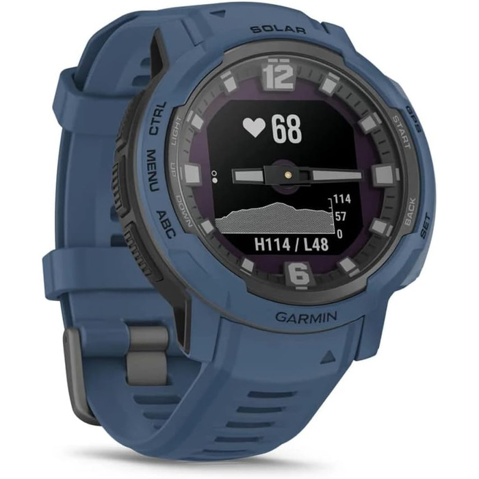 Розумний годинник Garmin Instinct Crossover Solar, 45 мм, сонячна зарядка, міцний дизайн, 70 днів роботи, GPS, Cardio, SpO2, Activity Tracker (Tidal Blue)