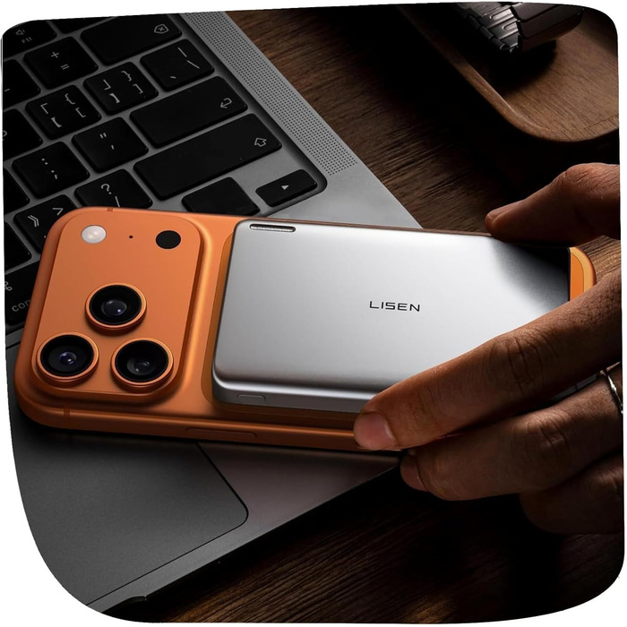 Power Bank Magsafe LISEN 10000mAh для iPhone: Slim, 18W PD USB-C, 10000mAh, сумісний з iPhone 17, 15 Pro Max, 13, Platin-Grau