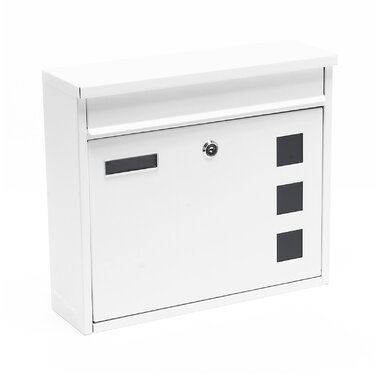 Поштова скринька Wiltec V12 біла, сталева оцинкована, з замком, оглядовим вікном та табличкою для імені 360x115x320 мм