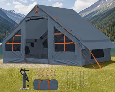 Надувний кемпінговий намет Glamping для 4 осіб сірий 2025: швидке встановлення, захист від дощу та москітної сітки