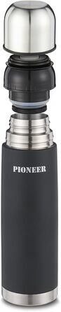 Pioneer Stainless Steel Insulated Flask with Button Lid & Drinking Cup - 1.0L Double-Walled Vacuum Insulation - Keeps Hot for 8 Hours, Cold for 24 Hours - Leakproof, BPA-Free - Black, 1000ml