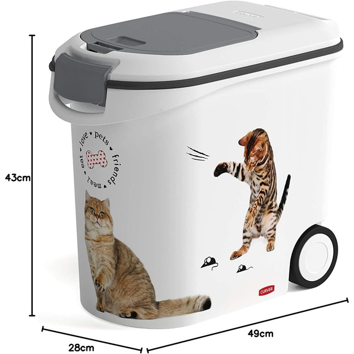 Контейнер для корму Curver Love Pets для котів, 12 кг, 35 л, білий/сірий, 49,3 x 27,8 x 42,5 см