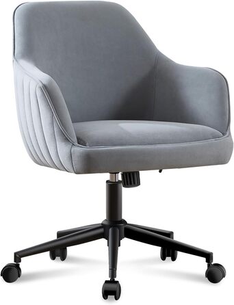 Офісний стілець для дому та офісу до 136 кг, обертовий, оксамитовий, з підлокітниками та колесами, ергономічний, зручний для жінок та дівчат, регульована висота, спальня, домашній офіс (Сірий, Оксамит)