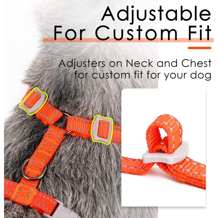 Шлейка для собак ThinkPet No-Pull, дихаюча, для малих, середніх та великих собак, регульована, м'яка, для прогулянок, з контролем, з підкладкою, світловідбиваюча (Помаранчевий, S, 1 шт.)