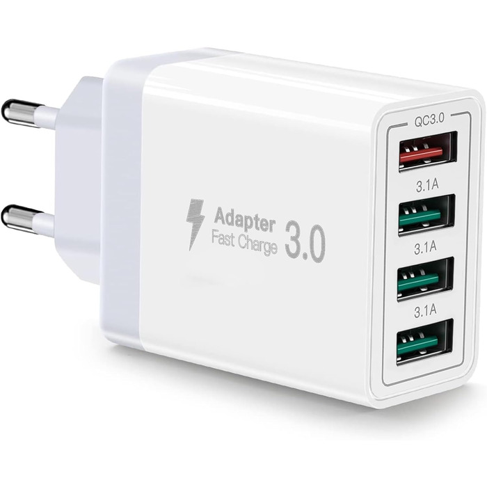 Зарядний пристрій USB-C 65W з кабелем, GaN 4-портовий швидкий заряд для MacBook, iPad, iPhone 15/16 Pro Max, Galaxy S23/S24 (2м USB-C - USB-C, білий)