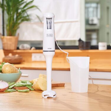 BLACK+DECKER Stabmixer | BXHB500E | 500W | Compact and ergonomic design | splash-proof | Includes measuring cup | Plastic | White 1 accessory Single 500W