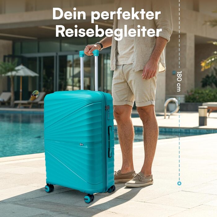 Xonic® Валіза з жорстким корпусом M, 40L - Ударостійка валіза з поліпропілену з подвійними колесами на 360° та TSA-замком - Валіза для подорожей, м'ятно-зелений колір (Сет XL-L-M)