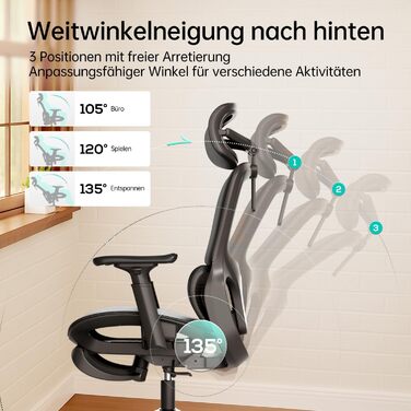 Hbada P2 Air Ergonomic Office Chair with 3D Lumbar Support, Adjustable Headrest & Armrests, Mesh Back, for Home & Office - Black (Luxury Edition)