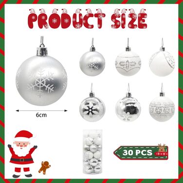 30 шт. Новорічні кулі - набір прикрас для ялинки, 6 см, блакитний та сріблястий, ручної роботи з гачком