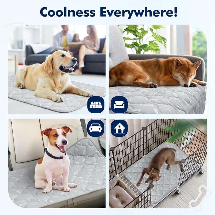 Rywell Cooling Mat for Dogs - Upgarde Colorfastness Thickening Washable Self-Cooling Cold 70×90cm Dog Mat - Non-Slip Soft Water-Absorbing Odorless Summer Dog Blanket for Dogs Cats - L - Grey