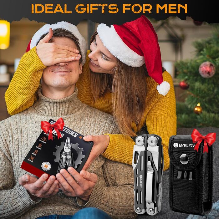 Мультитул BIBURY 19 в 1 з нержавіючої сталі: мультиінструмент з плоскогубцями, ножем, ножицями, викрутками. Ідеальний подарунок для чоловіків для відпочинку на природі, кемпінгу та ремонту.