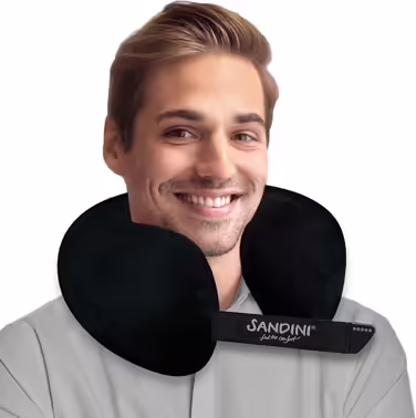 SANDINI TravelFix Regular Size – Microfiber – Premium Travel Pillow Made in EU / Neck Pillow with Ergonomic Support – Free Carrying Bag with Attachment Clip