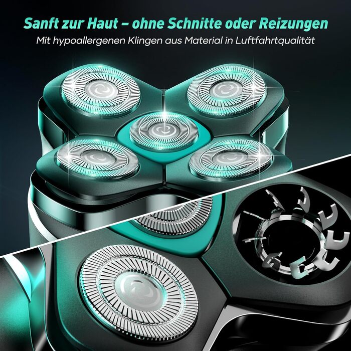 Електричний голковий бритва для чоловіків Glatzen Rasierer: бездротовий, вологостійкий, з 5D рухомою головкою, чорний