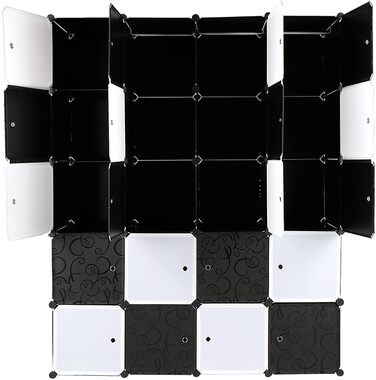 Regal system, 10 cubes, plastic wardrobe with doors, modular cabinet for space-saving storage, 70 x 45 x 175 cm, white door & black cabinet. Storage for clothing, shoes, etc. (140 x 45 x 175 cm, black and white)