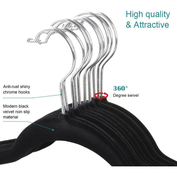 Yaheetech Velvet Clothes Hangers, Wardrobe Hangers, 100 Pack Suit Hangers, Non-Slip Surface, Laundry Hangers with 360° Swivel Hook, Black
