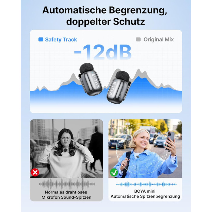BOYA MINI 2: Бездротовий мікрофон-лавал'єр для iPhone, Android, Vlogging, YouTube, інтерв'ю (Space Silver)