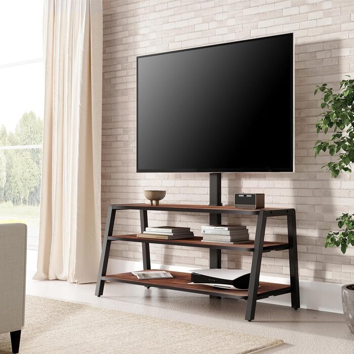 FITUEYES TV Stand with Mount - Adjustable Height TV Console for 37-70 inch TVs (up to 35kg) - Brown Wood