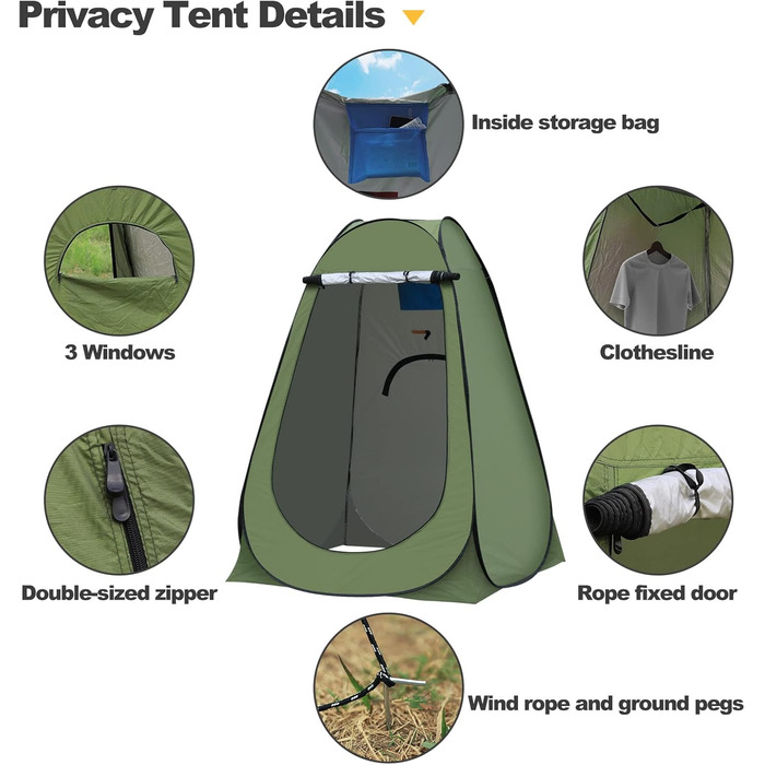 Намет-роздягальня CLIPOP для душу та відпочинку на природі, 120x120x190 см, зелений