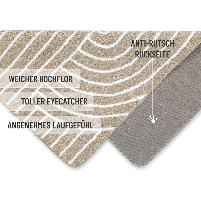 Килимок для ванної кімнати Wecon Home Hilda, бежевий, 55 x 65 см, антиковзаюча підкладка, сертифікат Oeko-Tex Standard 100, можна прати в пральній машині