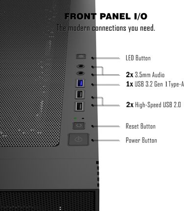 Корпус ПК KEDIERS ATX Tower для ігрового комп'ютера з загартованим склом (чорний, 3 вентилятори без LED)