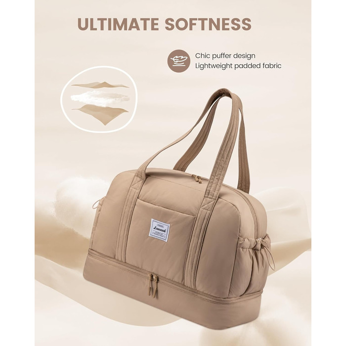 Сумка-мішок LOVEVOOK для подорожей, ручна поклажа, жіноча, велика, з відділенням для взуття, для спорту, фітнесу, подорожей, сауни, клініки, пологів, Khaki
