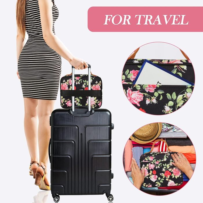 Сумка-органайзер для подорожей Ideatech, водонепроникна косметичка для жінок та чоловіків, з петлею для підвішування (чорно-жовта квітка)