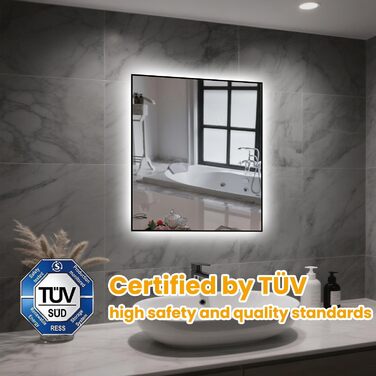 LED дзеркало для ванної кімнати 45x65 см з підсвічуванням, IP54, 6500K, прямокутне, енергозберігаюче, біле