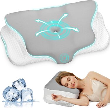 Подушка для шиї Ehomfory з піною Memory Foam, ергономічна подушка для сну на боці, спині та животі, 62x41x9/12 см, сіро-біла