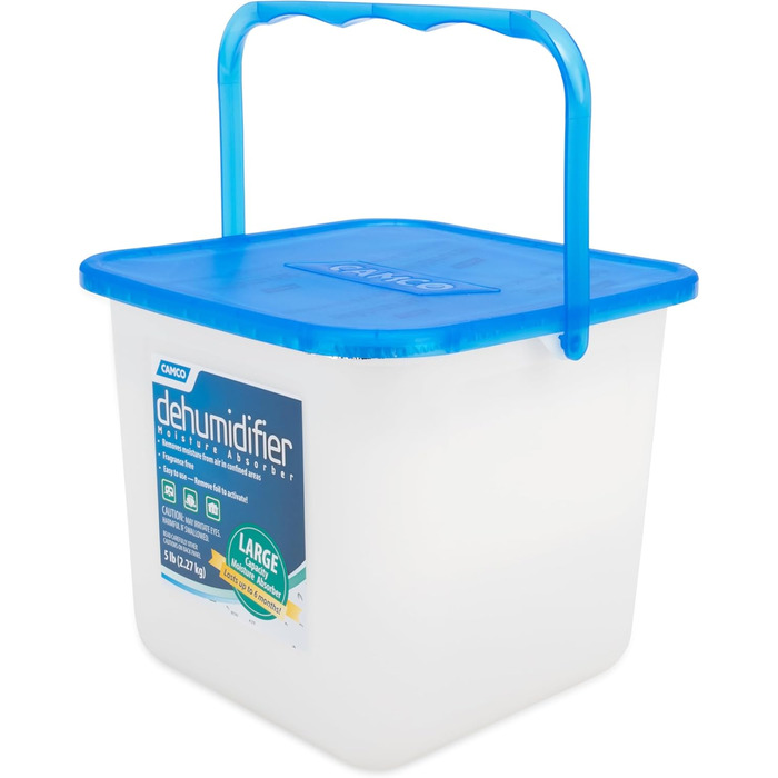 Camco Moisture Absorber Bucket – with fast-acting moisture absorbing compound – no fringe beads – use with RV storage, RV organization, and more (44282)